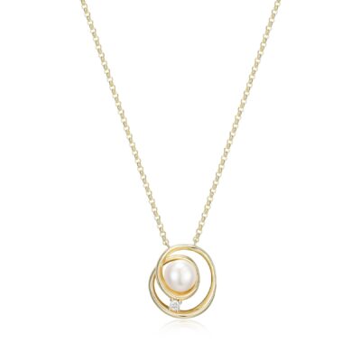 ELLE Satellite White Pearl and Round Moissanite Necklace - Gold