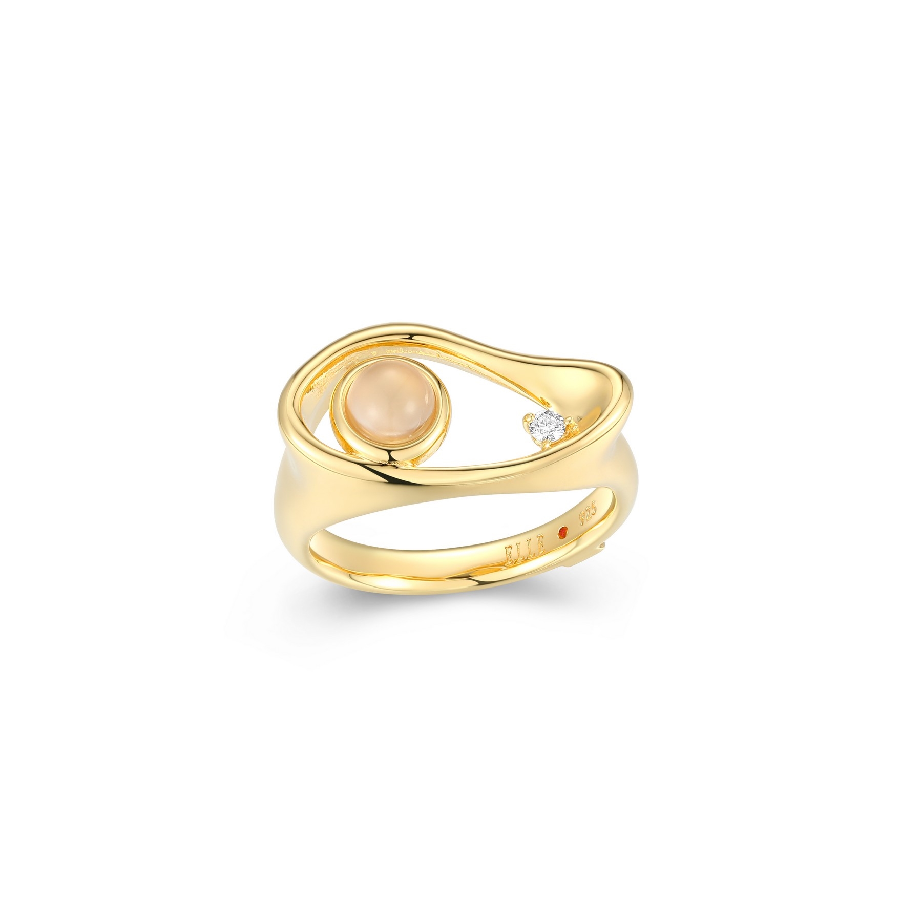 ELLE Satelite White Moon Stone and Moissanite Ring Size 6 - Gold