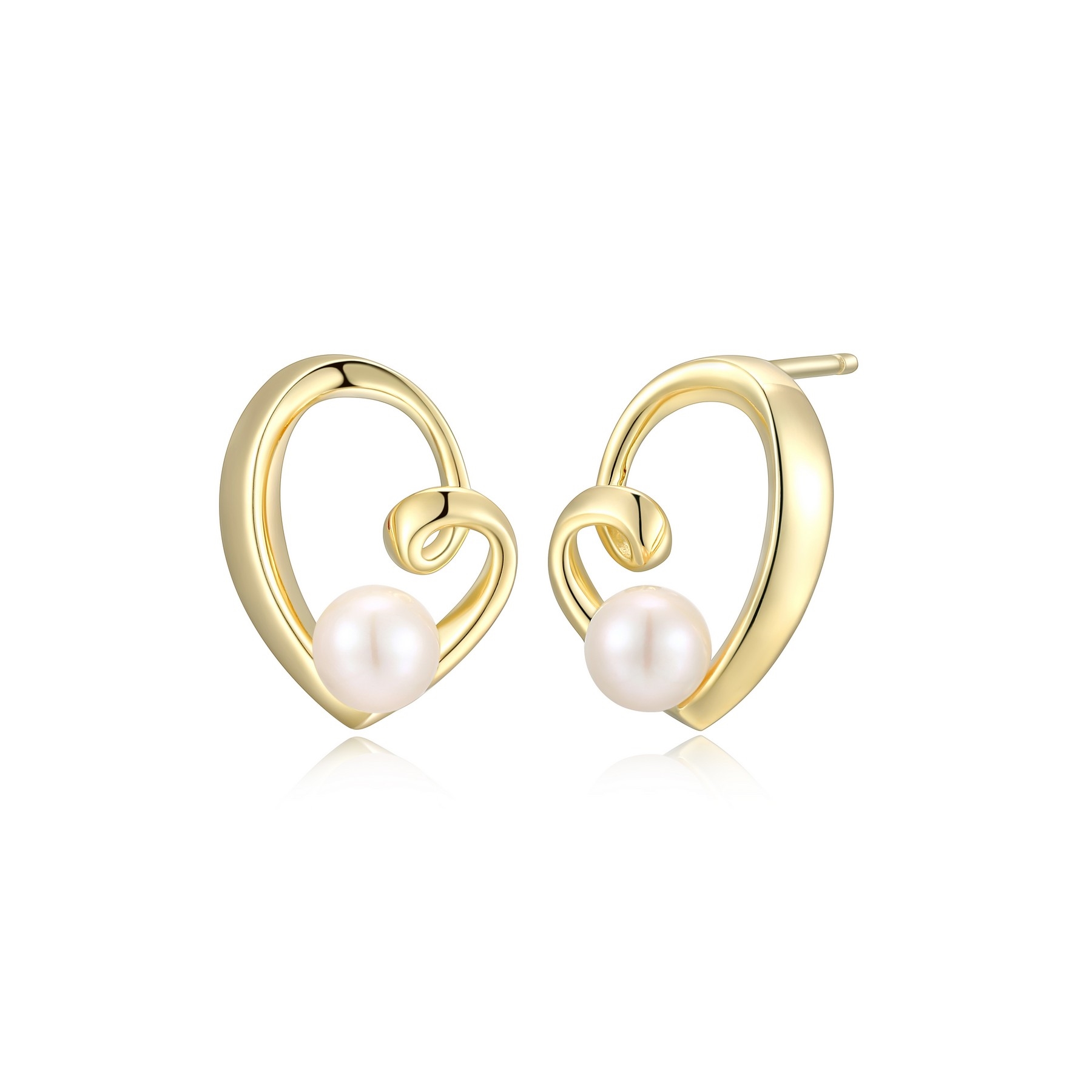ELLE Amour Pearl Off-Round Heart Post Earrings - Gold