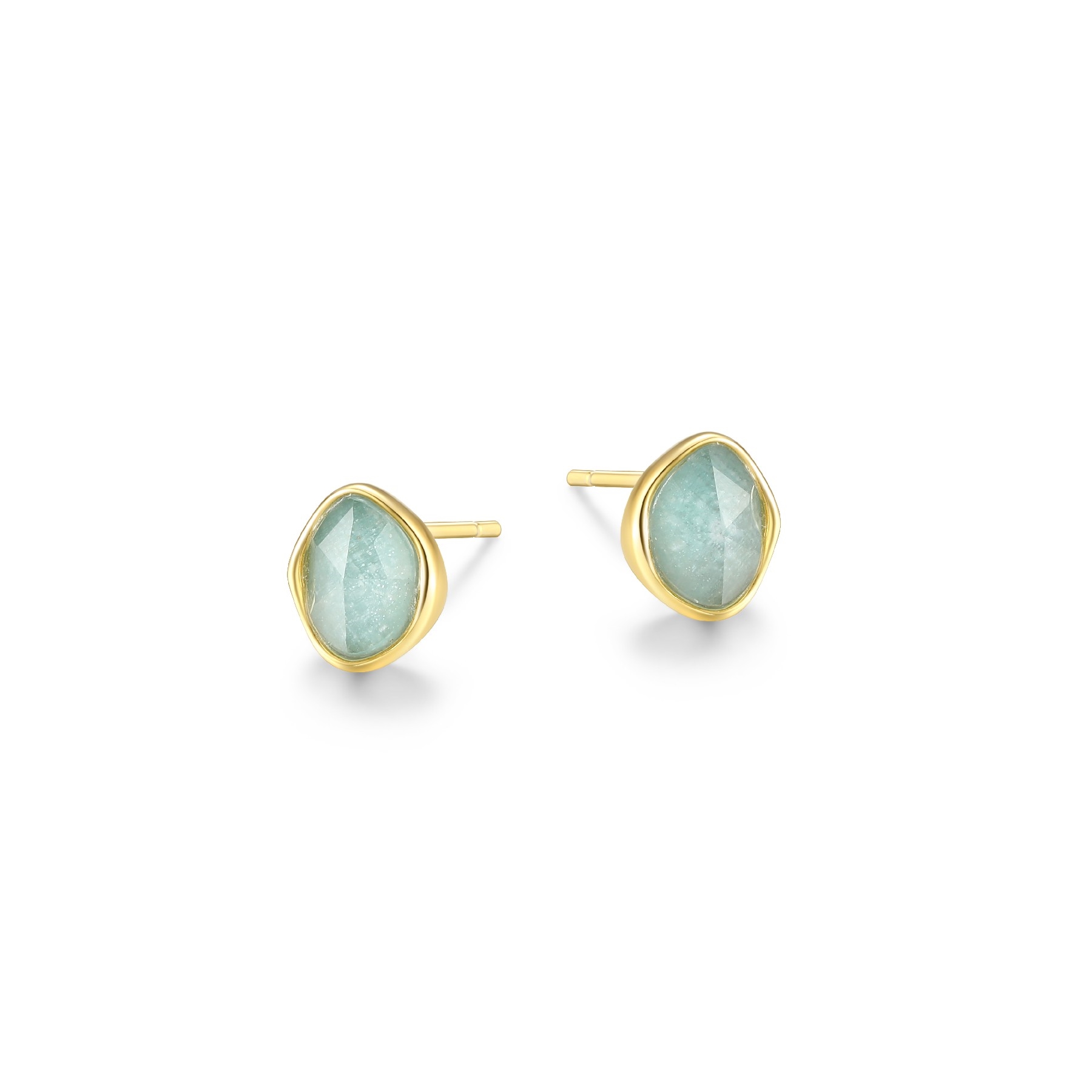 ELLE Treasure Crystal and Oval Amazonite Stud  Earrings - Gold