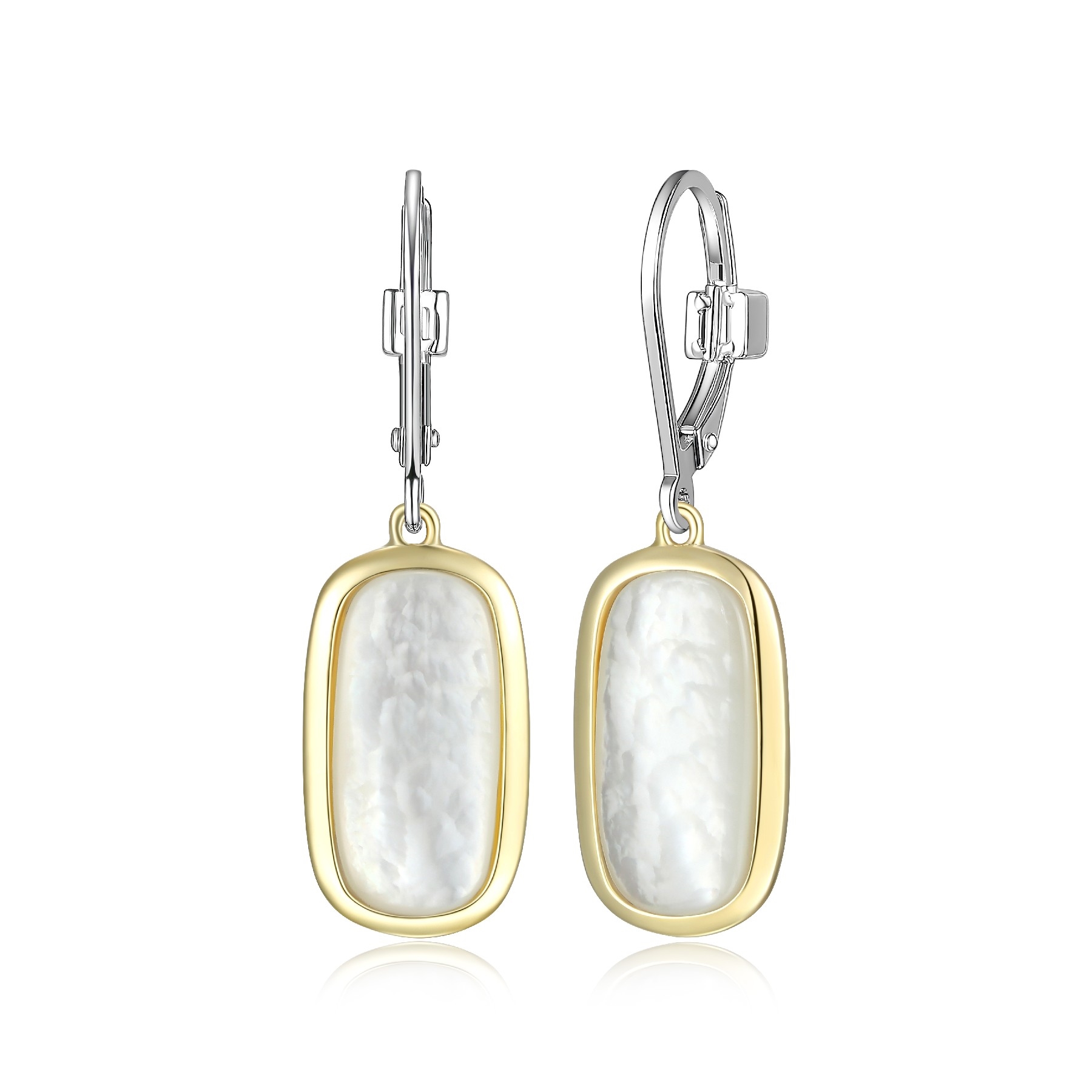 ELLE Allure Mother of Pearl Emerald Cushion Drop Earrings - Gold and Silver