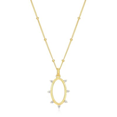 ELLE Spike Oval Cubic Zirconia Pendant Necklace - Gold