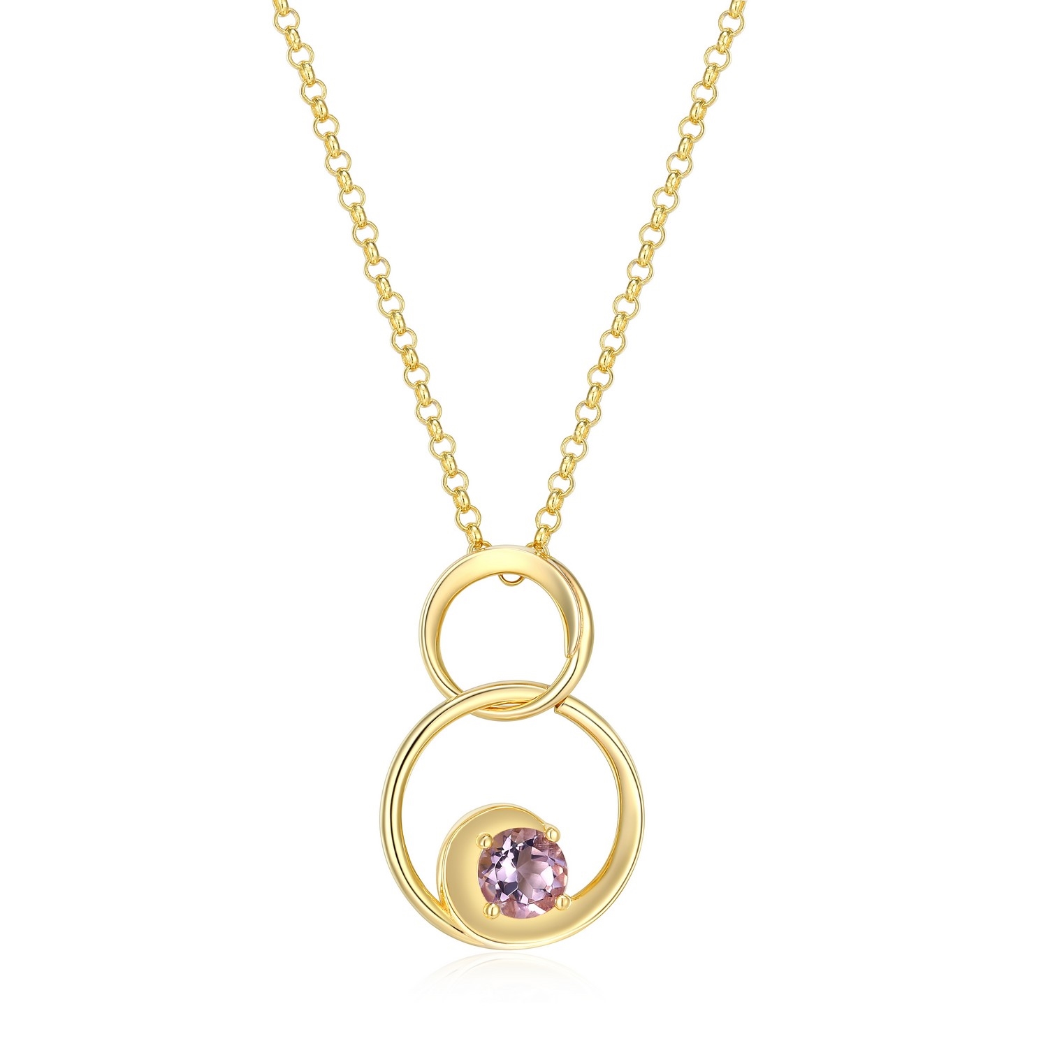 ELLE Swirl Circle Link Pink Amethyst Rolo Chain Necklace - Gold