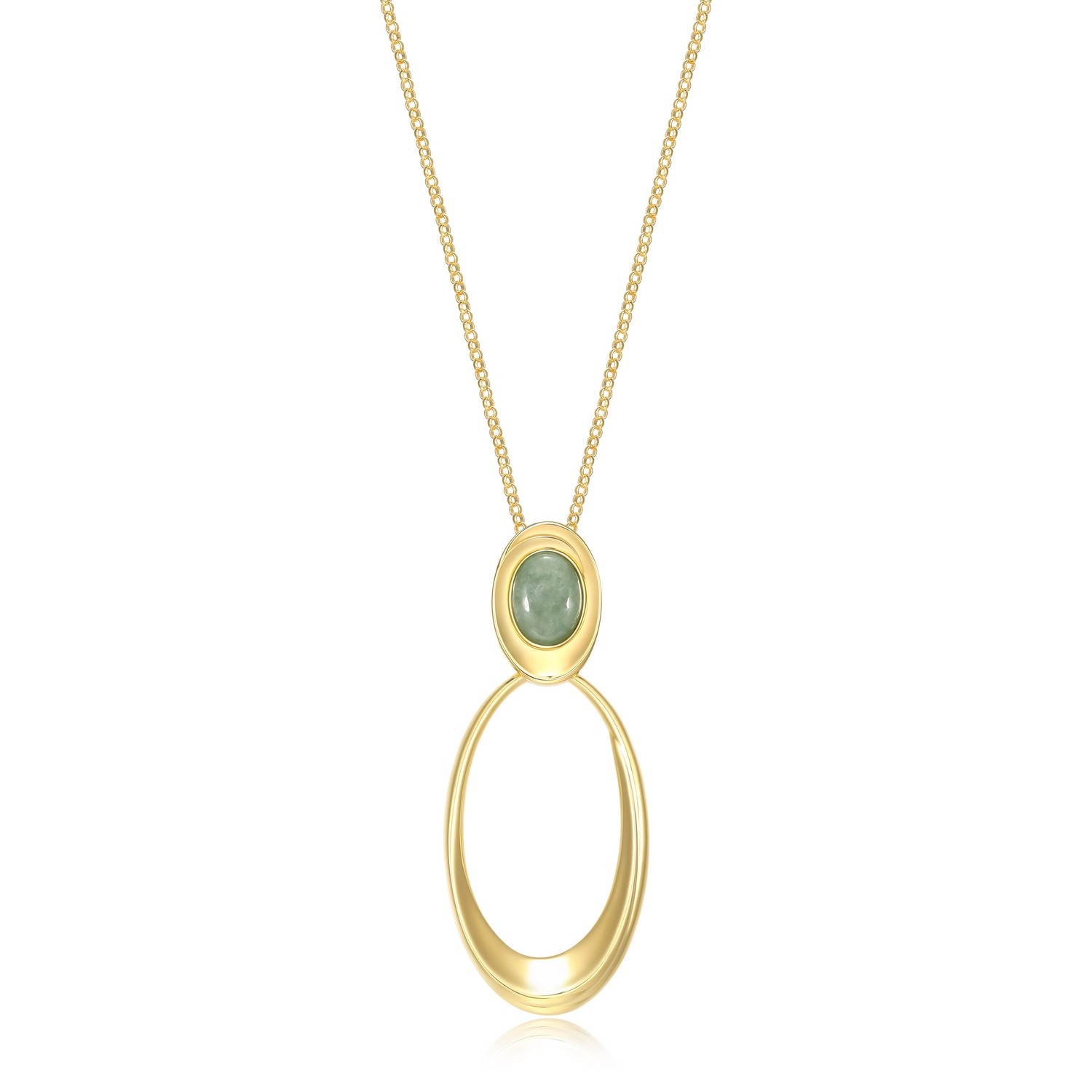 ELLE Swirl Oval Link Jade Rolo Chain Necklace - Gold