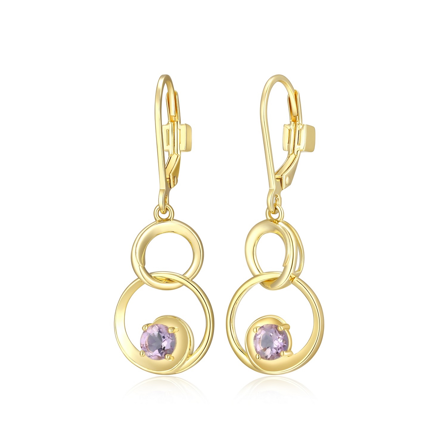 ELLE Swirl Round Pink Amethyst Circle Link Dangle Earrings - Gold