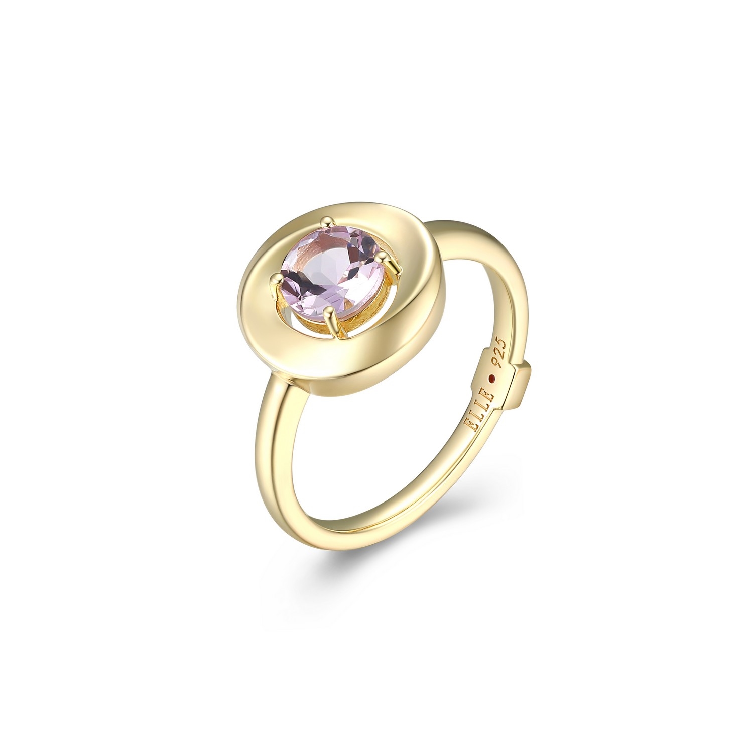 ELLE Swirl Round Pink Amethyst Solitaire Ring Size 6 - Gold