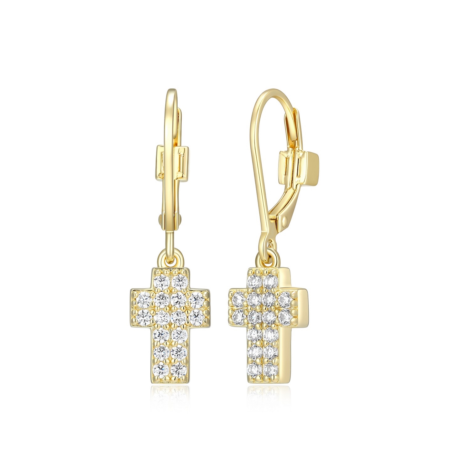 ELLE Humanity Cross Lever Back Dangle Earrings - Gold