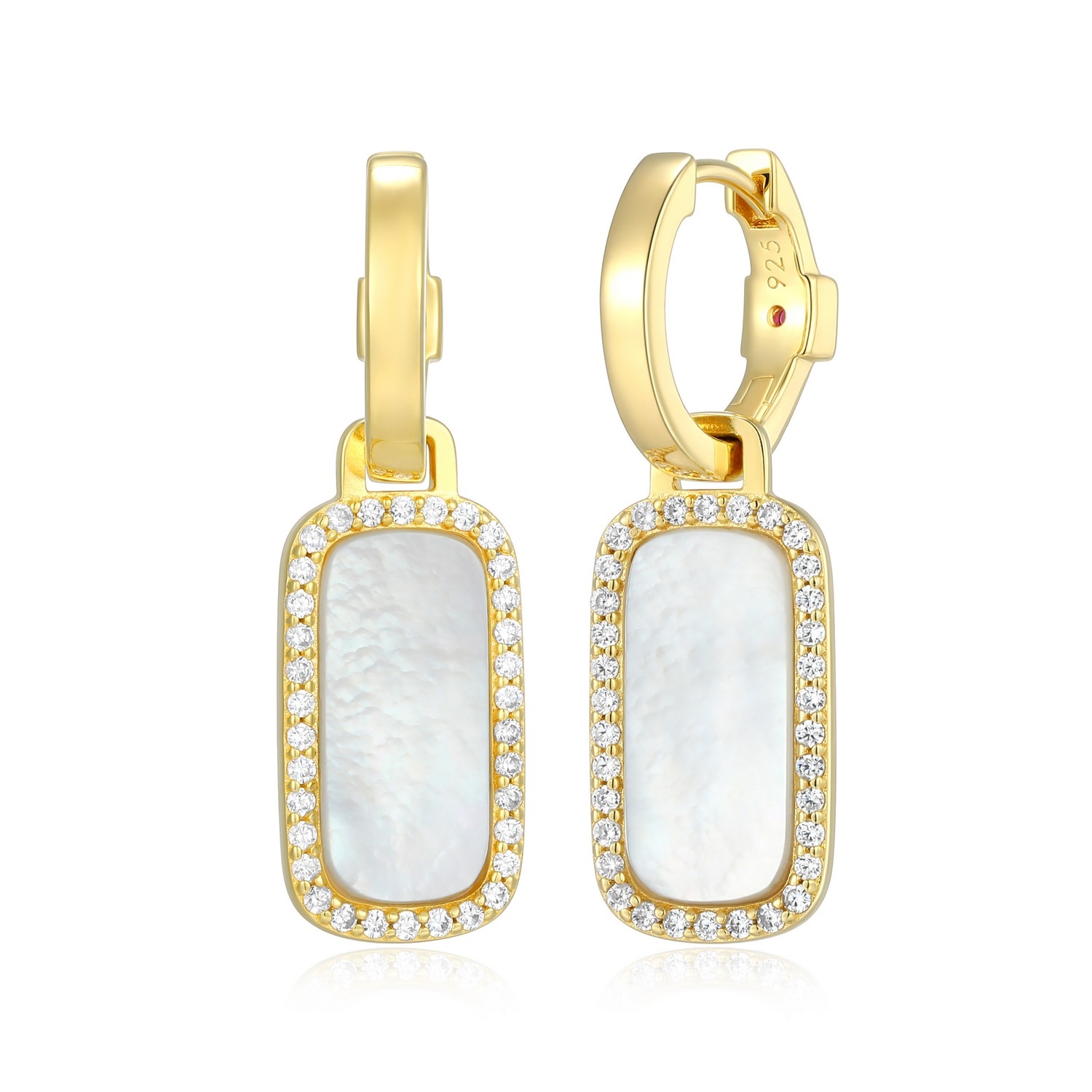 ELLE Allure Mother of Pearl and Cubic Zirconia Halo Hoop Earrings - Gold