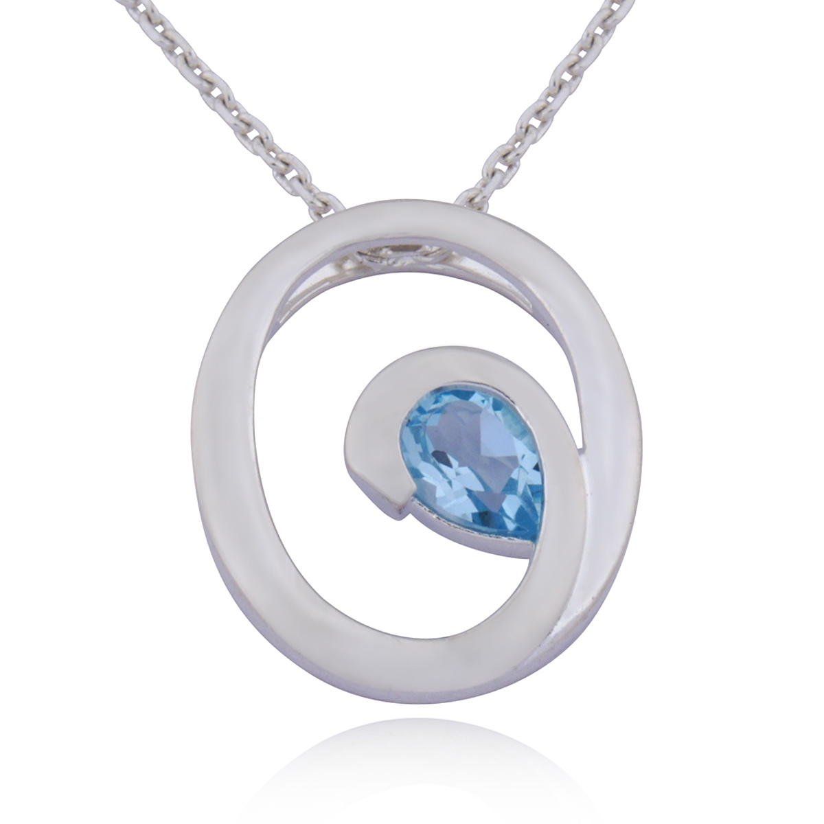 ELLE Pizzazz Topaz Swirl Pendant Cable Chain Necklace - Silver