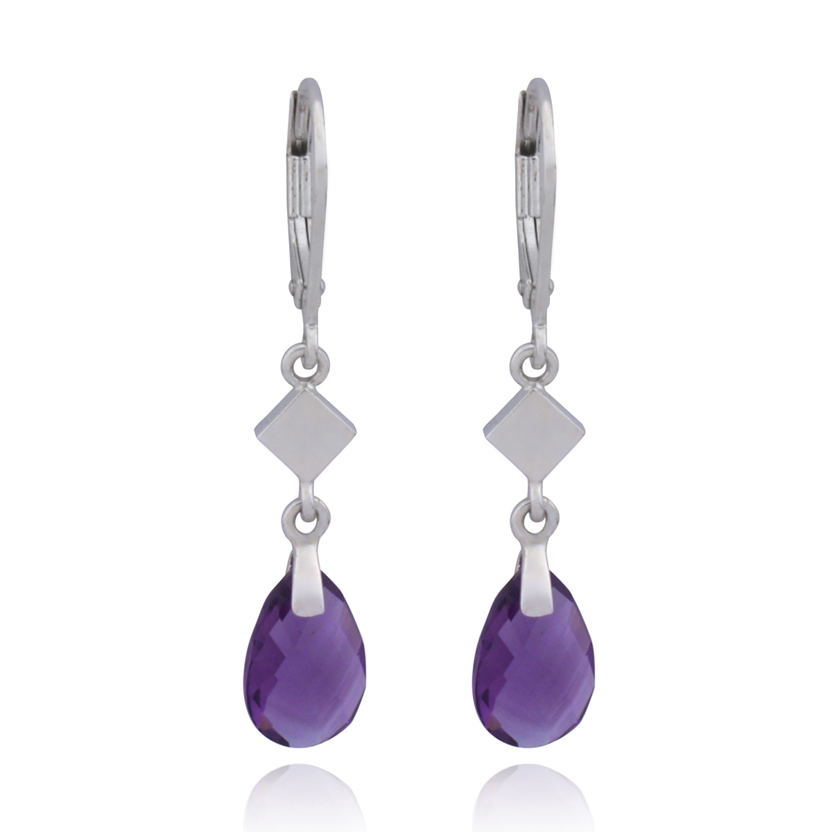 ELLE Amethyst Drop Lever Back Earrings - Silver