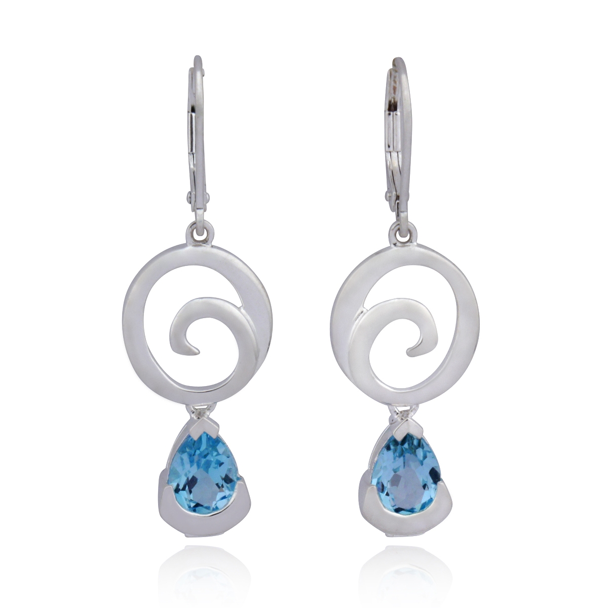 ELLE Pizzazz Sky Blue Topaz Swirl Lever Back Earrings - Silver