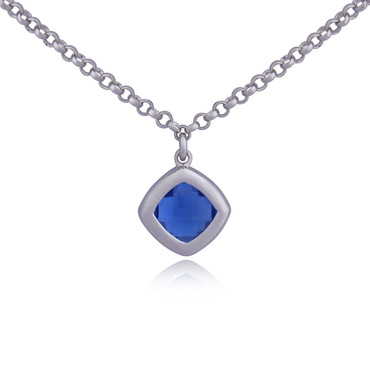 ELLE Smouler Simulated Cushion Blue Quartz Necklace - Silver