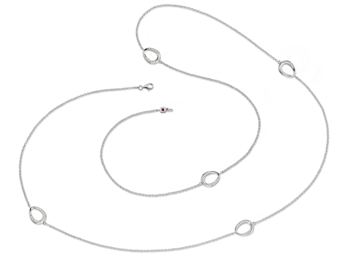 ELLE Cubic Zirconia Pear Shaped  Long Station Necklace - Silver