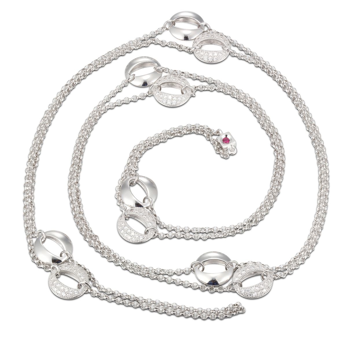 ELLE Portal Cubic Zirconia Micro Pave Station Necklace - Silver
