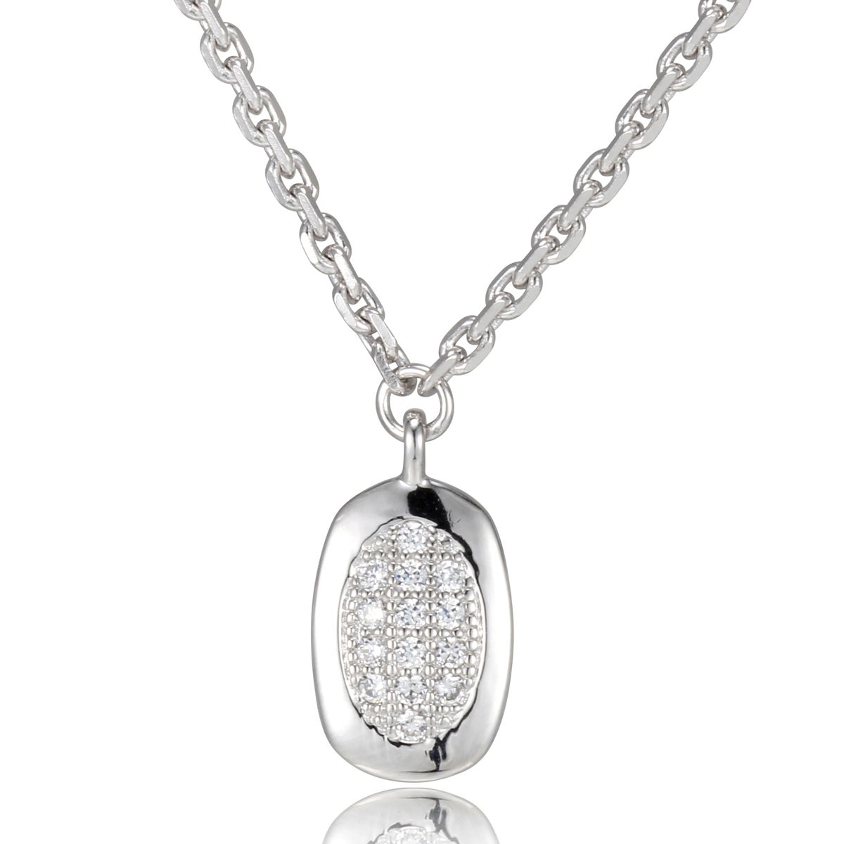 ELLE Succession Cubic Zirconia Tag Necklace - Silver