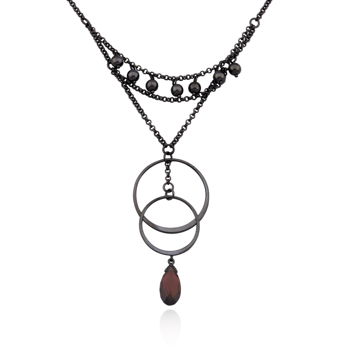 ELLE Elusive Bead and Garnet Drop Necklace - Gunmetal