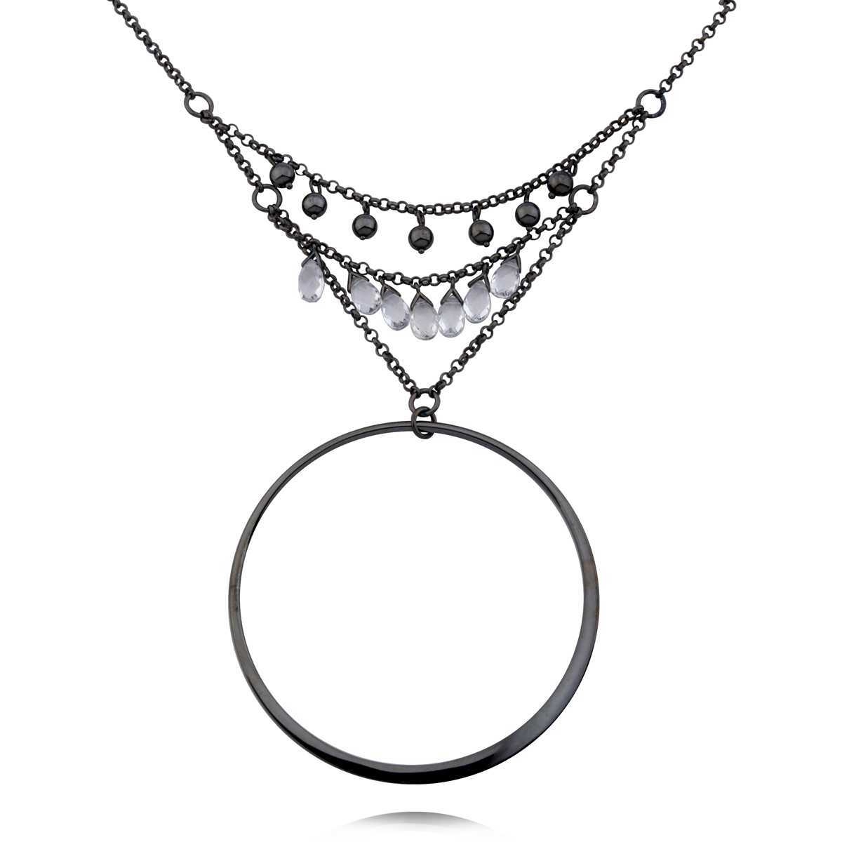 ELLE Elusive White Crystal and Large Circle Necklace - Gunmetal