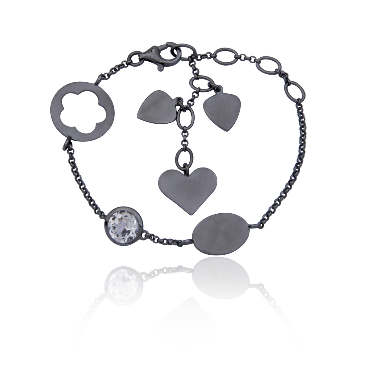 ELLE By Vessot Simulated White Corundum Bracelet - Gunmetal