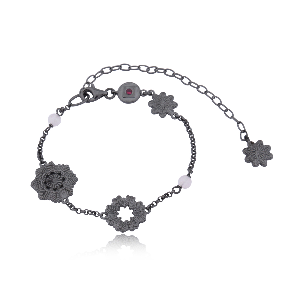 ELLE Spice Rose Quartz Lace Flower Bracelet - Gunmetal