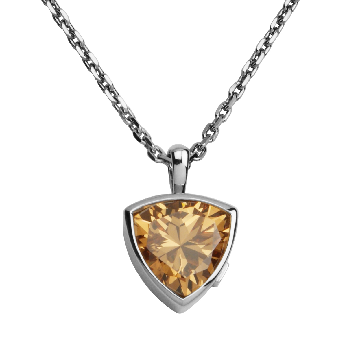 ELLE Champagne Cubic Zirconia Triangle Pendant Necklace - Silver