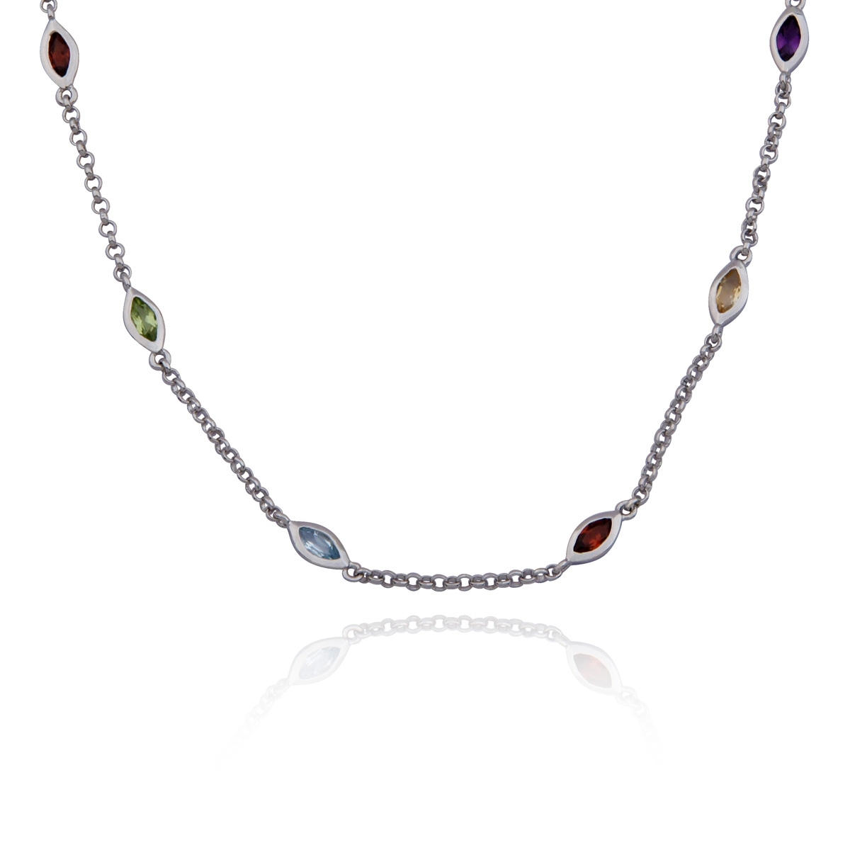 ELLE Ambrosia Multi-Gem Station Necklace - Silver