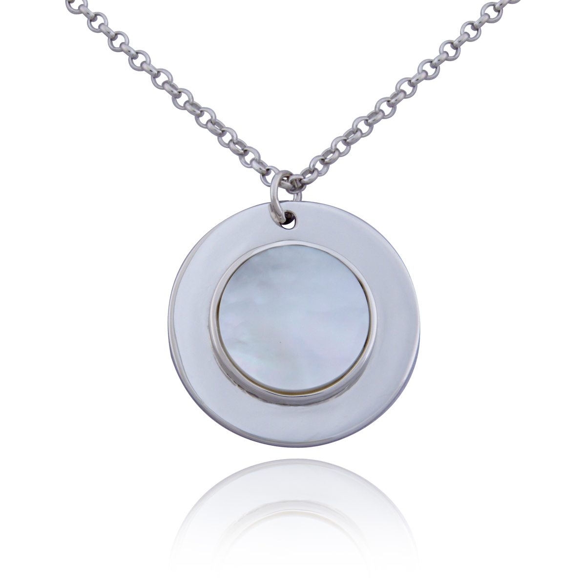 ELLE Neopolitan White Mother of Pearl Circle Pendant Necklace - Silver