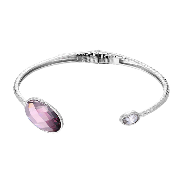 ELLE Fire and Ice Cubic Zirconia and Crystal Checkboard Hinged Bangle Size 7 - Silver