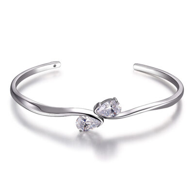 ELLE Toi Et Moi Cubic Zirconia Bypass Cuff Size 7.25 - Silver