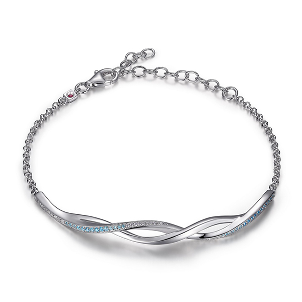 ELLE Ocean Tanzanite and Cubic Zirconia Twisted Bar Bracelet  Size 6.5 - Silver