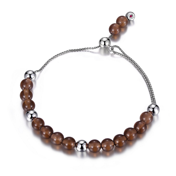 ELLE Bacio Smoky Quartz Adjustable Bolo Bracelet Size 9 - Silver