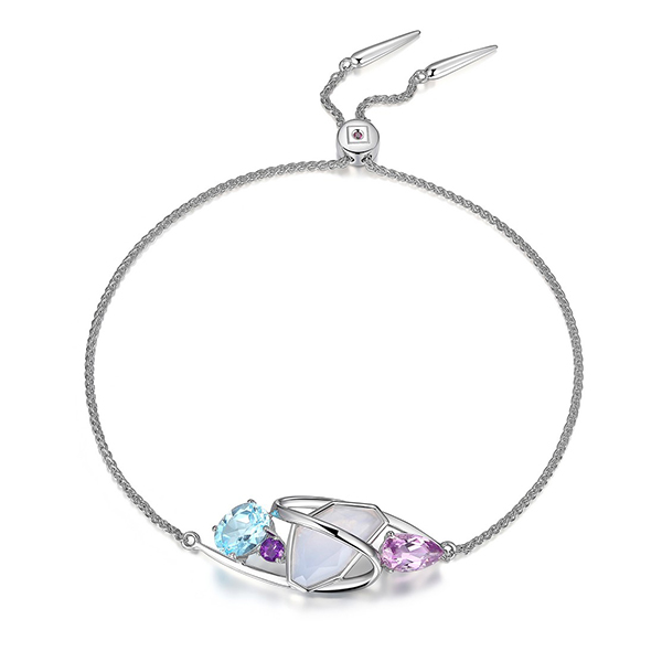 ELLE Bouquet Multi-Gem Bolo Bracelet Size 9 - Silver