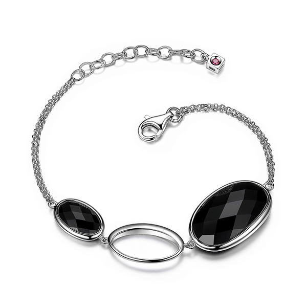 ELLE  Mystere Obsidian Bracelet Size 6.5 - Silver