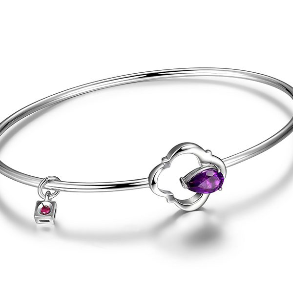ELLE Compass Rose African Amethyst Bangle Size 7 - Silver