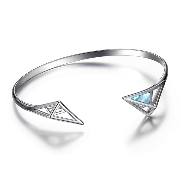 ELLE Charisma Mother of Pearl Triangle Flexi Bangle Size 6.75 - Silver