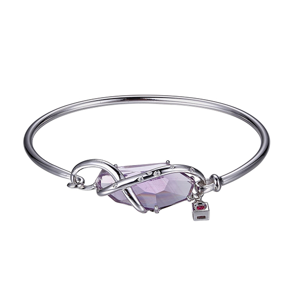 ELLE Bouquet Brazilian Amethyst and Cubic Zirconia Bangle Size 6.75 - Silver