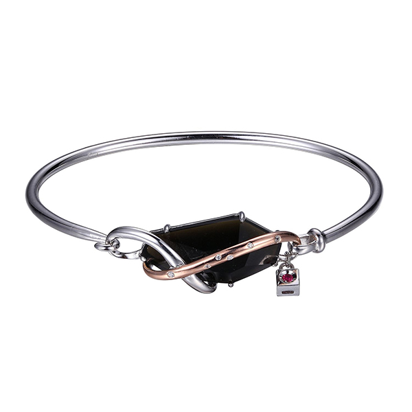 ELLE Bouquet Obsidian and Cubic Zirconia  Two Tone Bangle Size 6.75