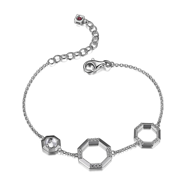 ELLE Edge Cubic Zirconia Octagon Station Bracelet Size 6.75 - Silver