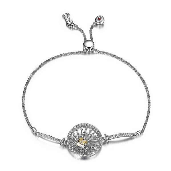 ELLE Starburst Cubic Zirconia Circle Bolo Bracelet Size 9 - Silver