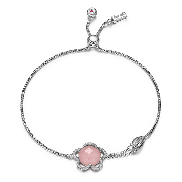 ELLE Rose Cubic Zirconia and Quartz Flower Bracelet Size 9 - Silver