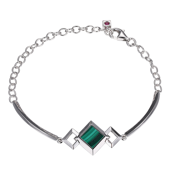 ELLE Nefer Malachite Bangle Bracelet Size 6.75 - Silver