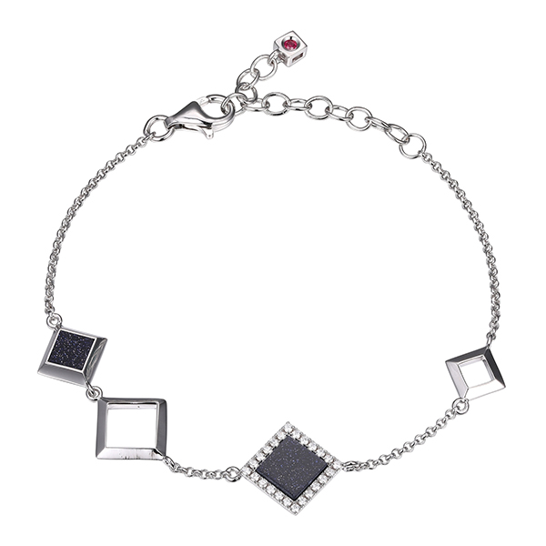 ELLE Nefer Cubic Zirconia Blue Gold Stone Bracelet Size 6.75 - Silver