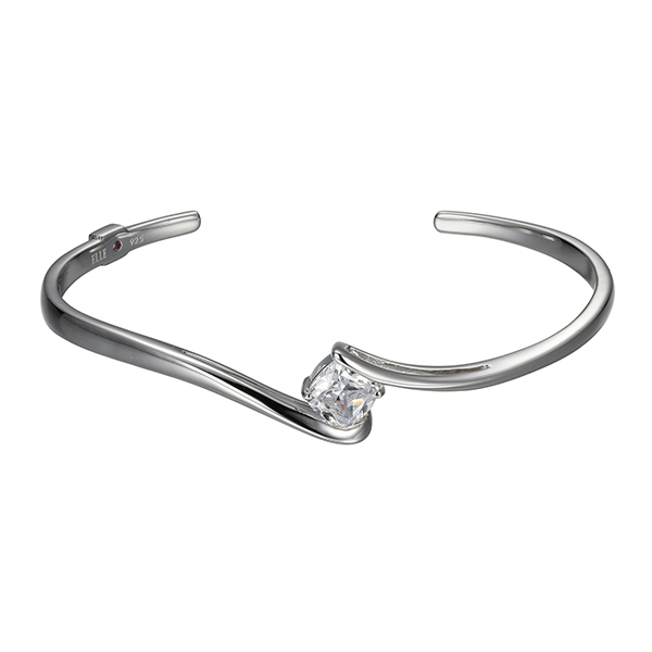 ELLE Promise Cubic Zirconia Cushion Open Cuff Bangle Size 6.75 - Silver