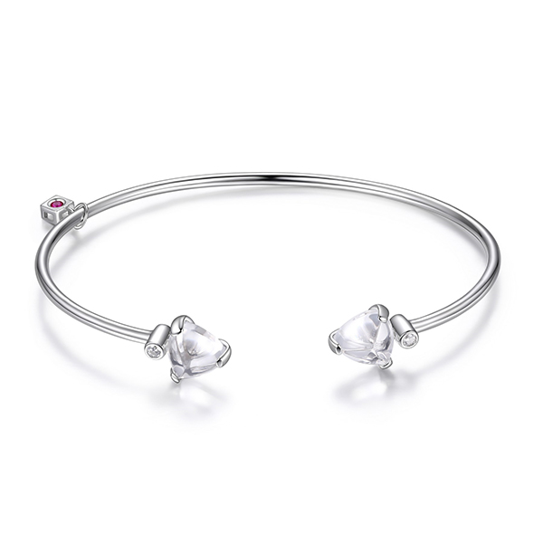 ELLE Marble Cubic Zirconia Synthetic Crystal Triangle Cuff Bangle Size 6.75 - Silver