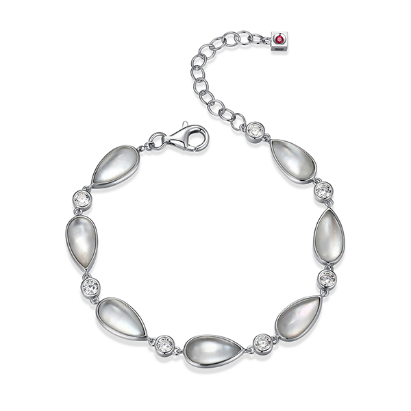 ELLE Ethereal Drops CZ, Crystal and Mother of Pearl Doublet Station Bracelet Size 6.5 - Silver