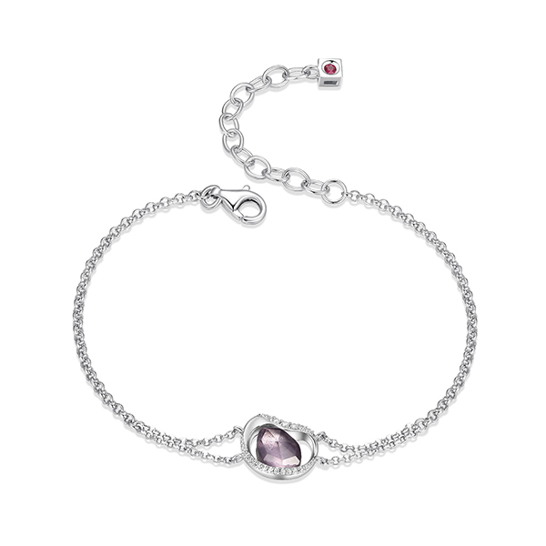 ELLE  Treasure Cubic Zirconia and Amethyst Oval Stone Bracelet Size 6.5 - Silver