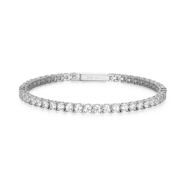 ELLE Starburst Cubic Zirconia Circle Tennis Bracelet Size 6.75 - Silver