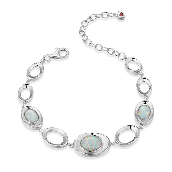 ELLE Swirl Created Opal Oval Link Bracelet Size 6.25 - Silver