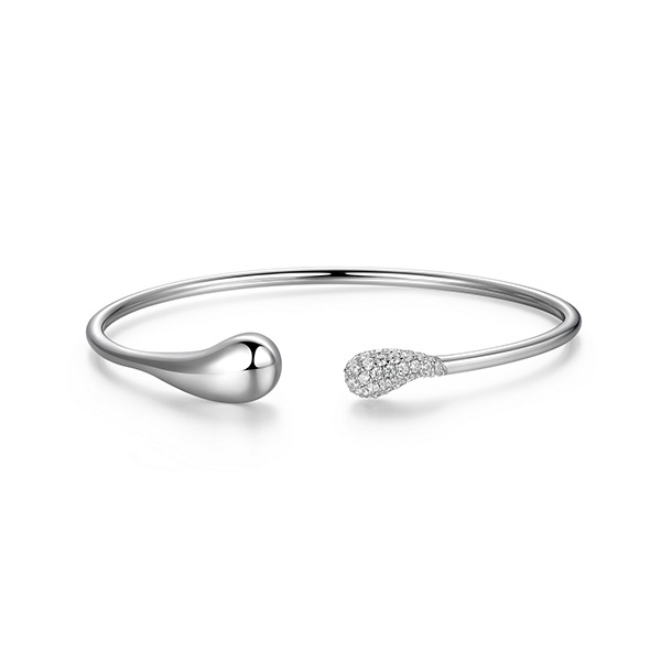 ELLE Raindrop Cubic Zirconia Pear Shape Flexi Cuff Bangle Size 6.75 - Silver
