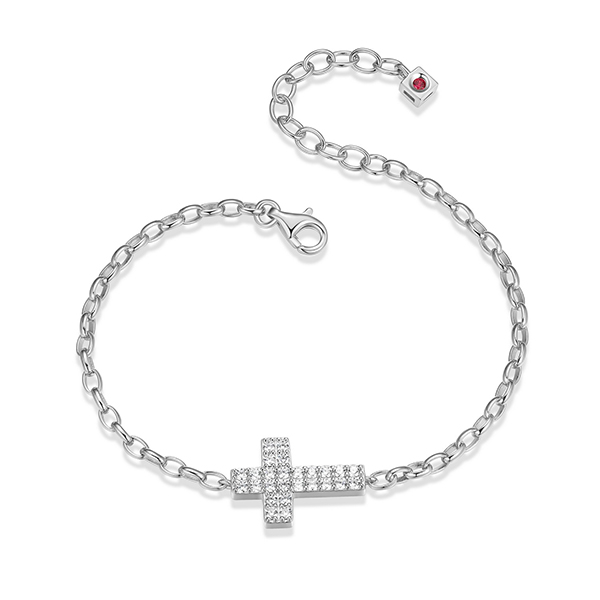 ELLE Humanity Cubic Zirconia Sideway Cross Bracelet Size 6.5 - Silver
