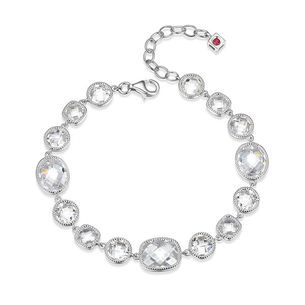 ELLE Essence Multi-Shaped Checkered Cubic Zirconia Station Bracelet Size 6.75 - Silver